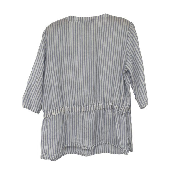 Ellen Tracy linen top shirt size medium Womens Blue Striped 3/4 roll tab Sleeve - Picture 4 of 5